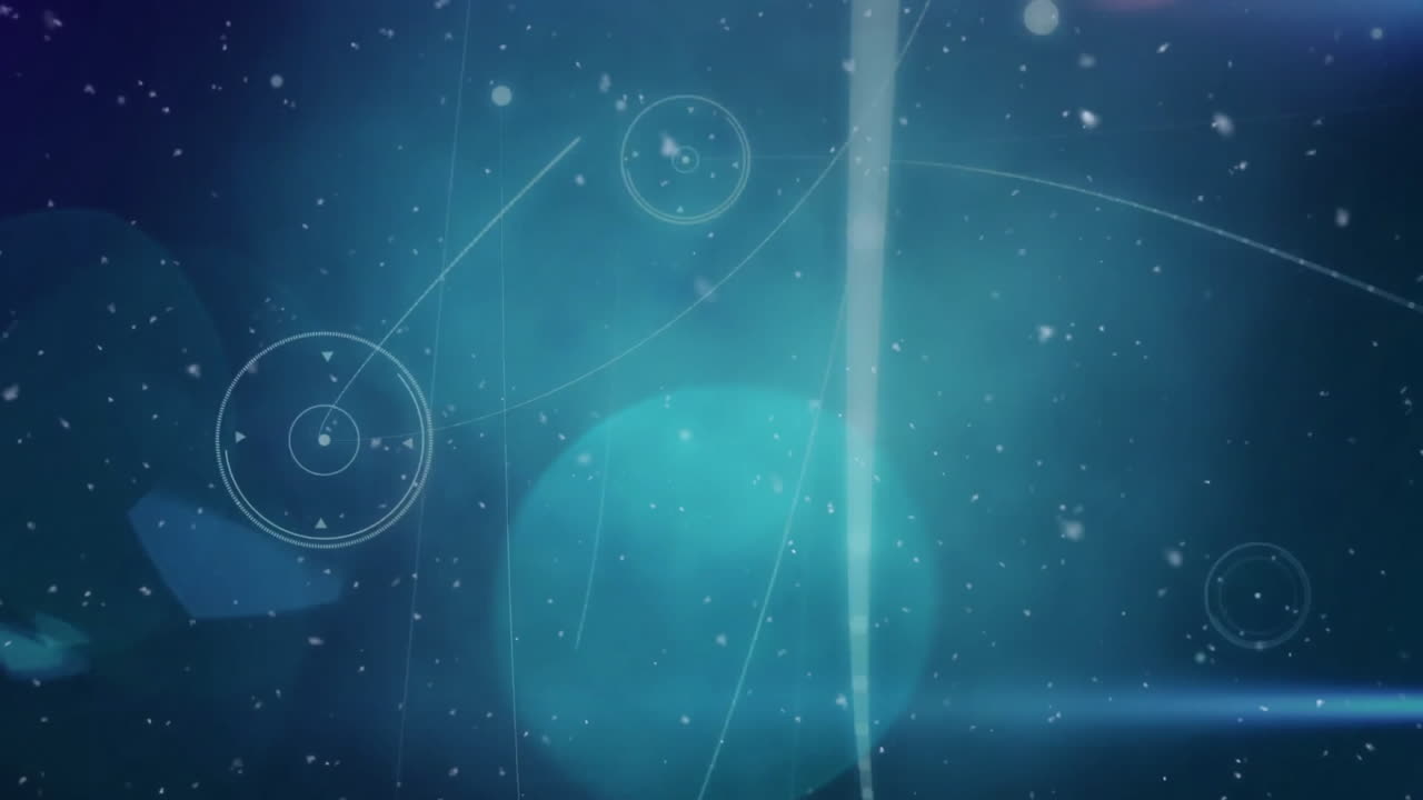 Animation of blue and white digital particles forming dynamic network in school