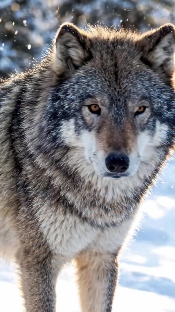 A Magnificent Wolf Stands Vigilant in a Snowy Landscape, Showcasing Its Majestic Form and Captivating Eyes Amidst the Winter Wonderland of Nature