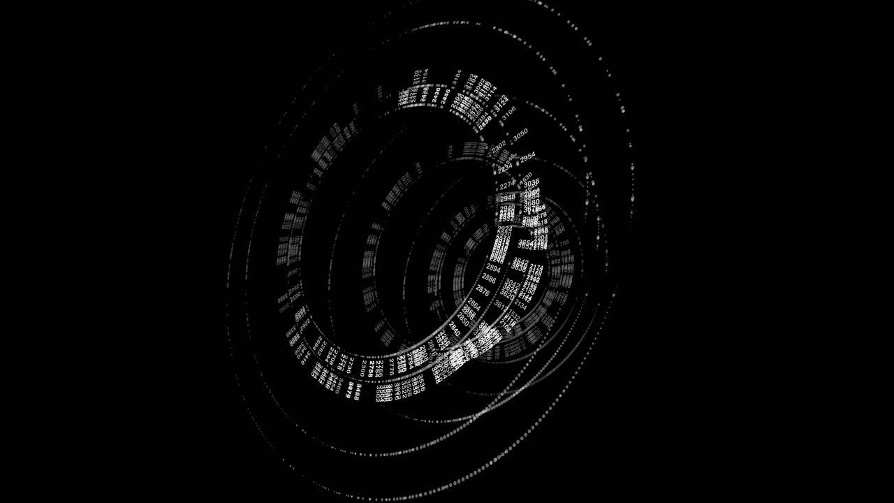 Complex monochrome visualization of processing nodes and cryptographic strings. Showcases rotating rings and pulsing metrics for elite software engineering and blockchain visuals