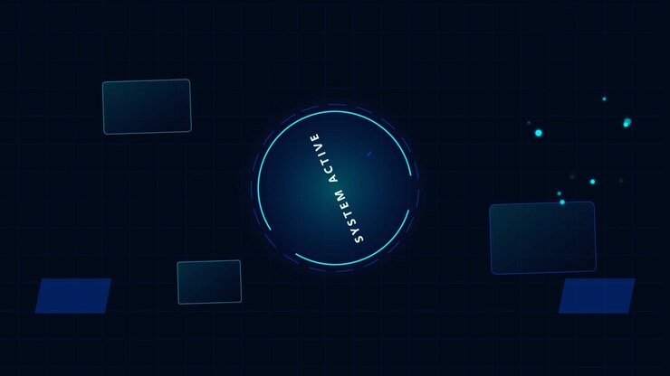 Interface Digital Futurista com Texto Rotativo "Sistema Ativo"