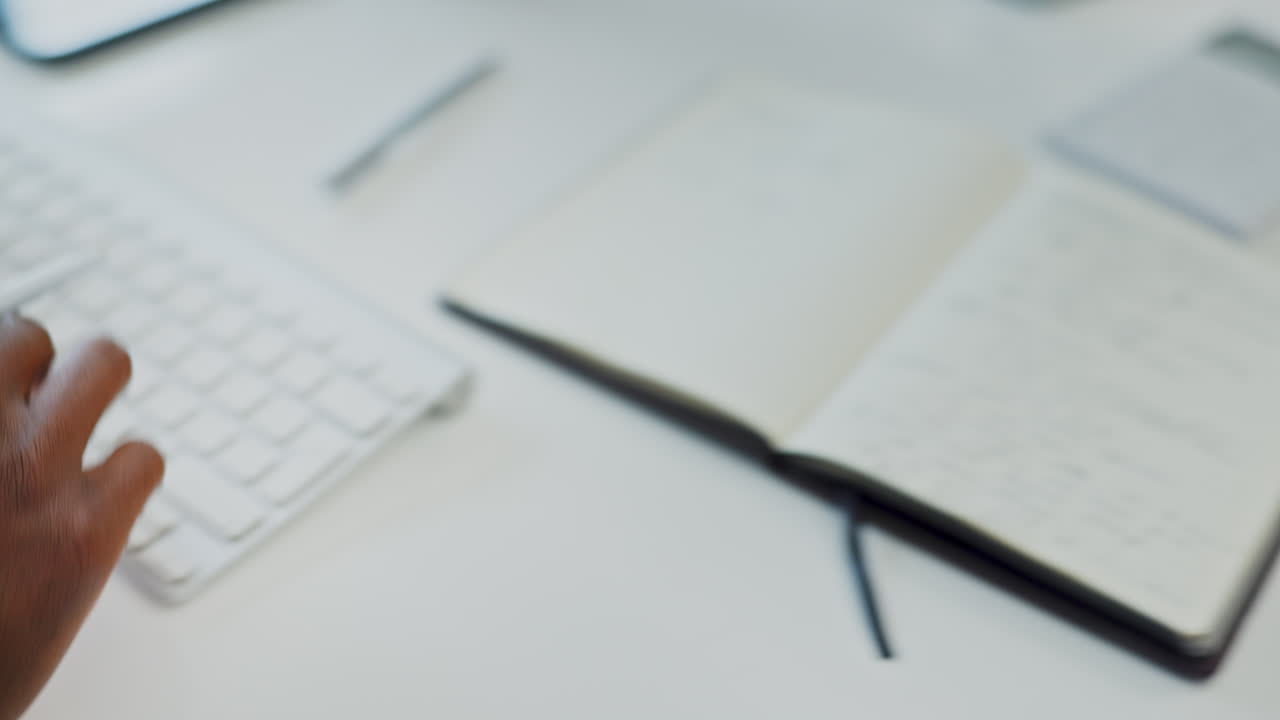 Business person, hands typing