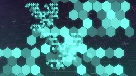 hexagonal grid and data visualization animation over dark background