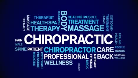 chiropractic animado nube de palabras, diseño de animación tipografía bucle sin fisuras.