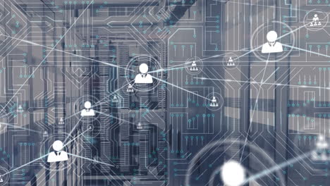 animation du réseau de connexions et de la carte de circuits informatiques au-dessus de la salle des serveurs