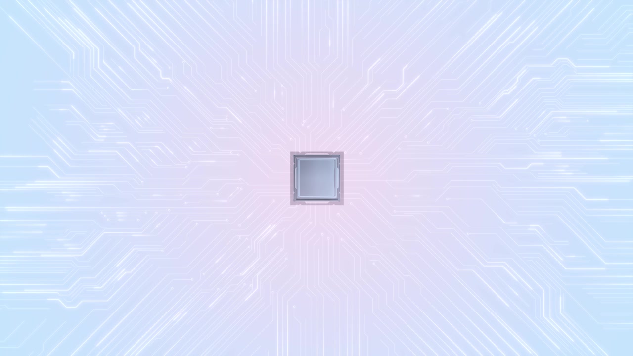 Microprocessor connects to fine circuit pathways clean background technology computer hardware chip