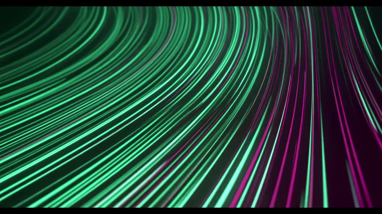 Sfondo animato astratto con scie luminose verdi e viola incandescenti