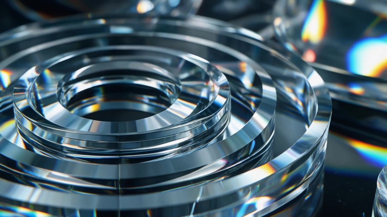 Abstract Close-up of Concentric Glass Rings with Light Refraction