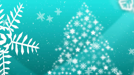 animación de copos de nieve cayendo sobre el árbol de navidad