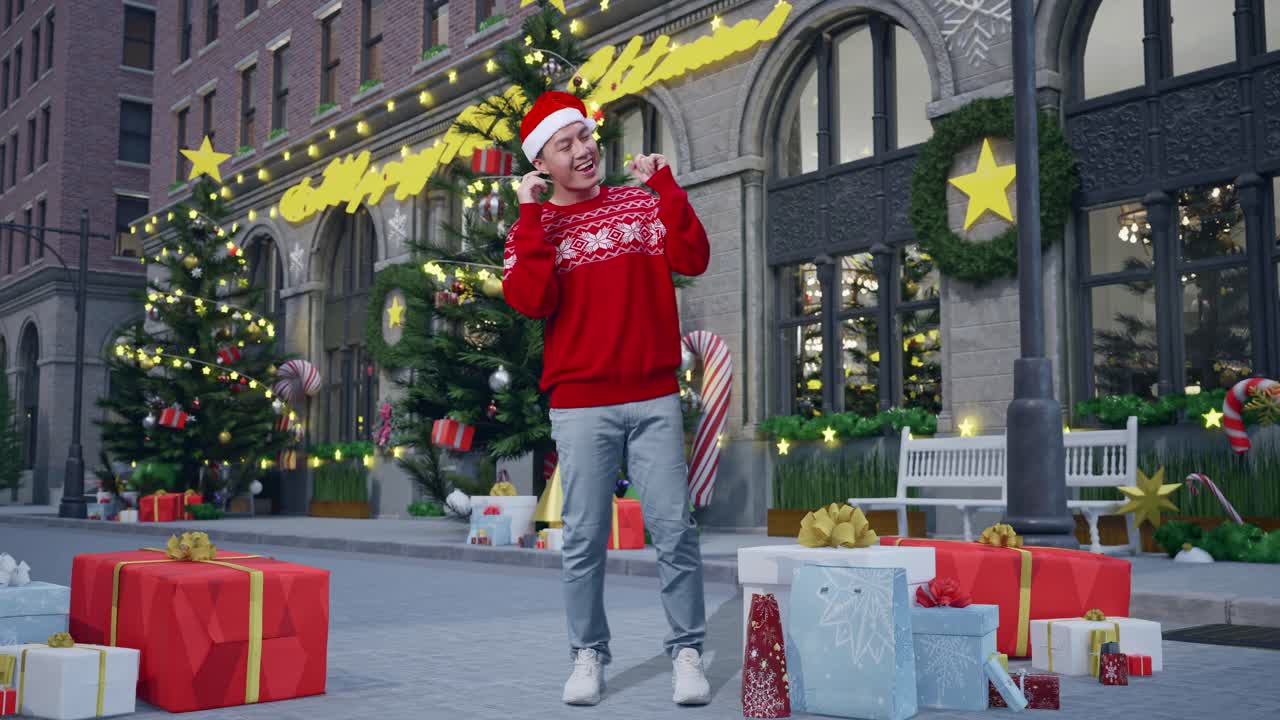 hombre bailando en una escena callejera de navidad