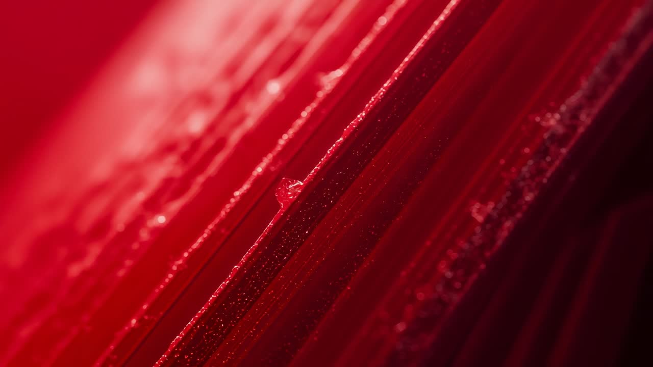 Panning camera refocusing over studio surface after close-up to reveal red striations and crystals