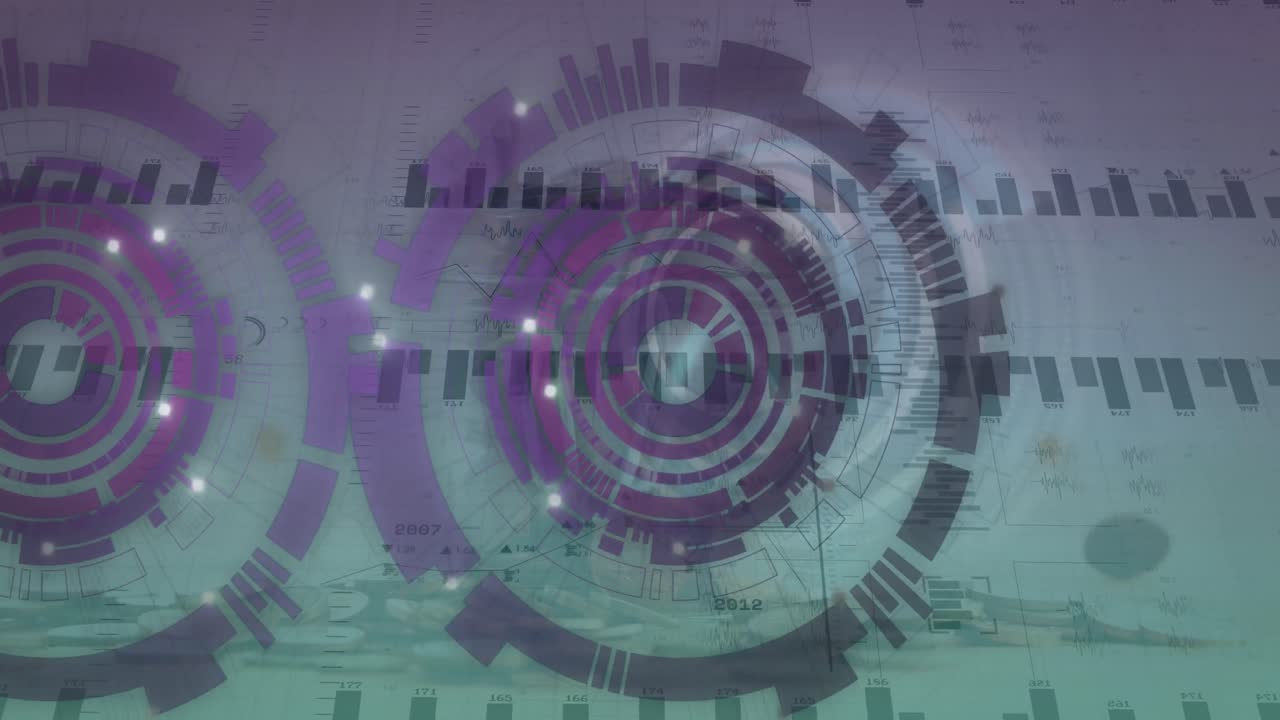 animación del escaneo del alcance, las estadísticas y el procesamiento de datos sobre un fondo gris