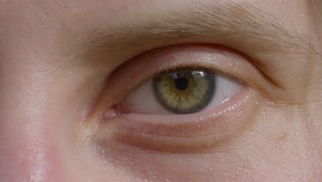 big close up of a young beautiful woman left eye staring into the camera