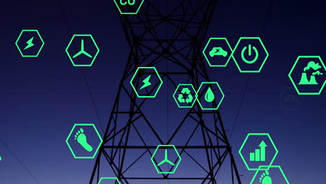 animation of digital icons over power lines