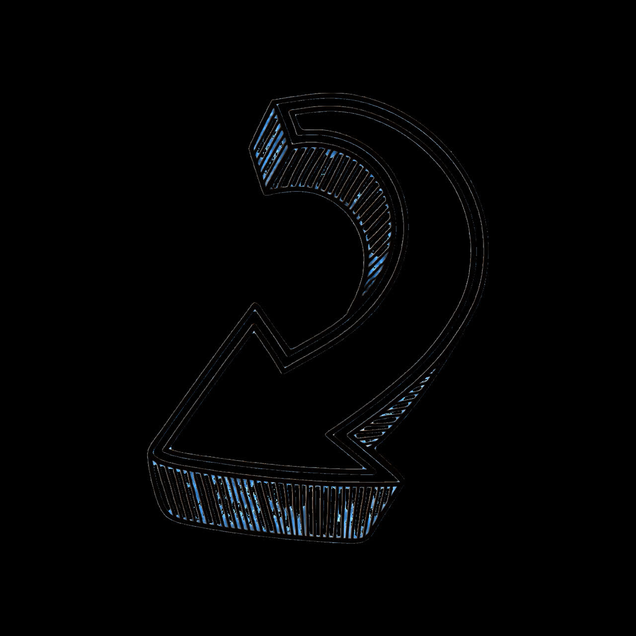 Hand-drawn 3D arrow sketch animation isolated asset, transparent 4K video, alpha channel, ProRes