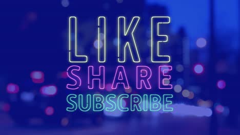 Animation-Von-Like-Share-Subscribe-Texten-über-Dem-Stadtbild