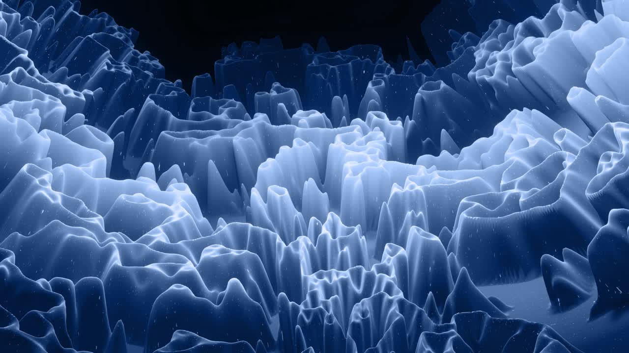 아름답고 추상적인 3d 표면, 반이는 반거리, 추상 3d 파동이 루프로 표면에 달립니다. 검은 회색 그라디언트, 가운 내부 반이는 부드러운 매트 재료, 부드럽게 4k 애니메이션.