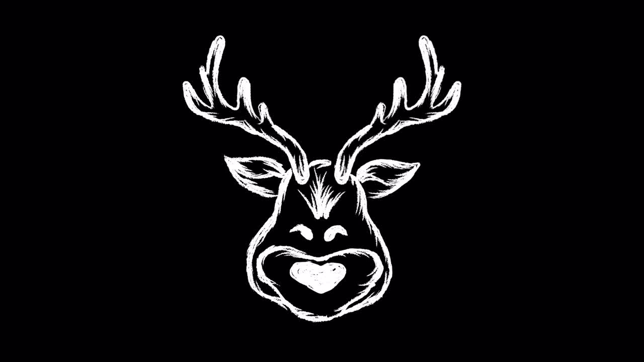 Animated White Chalk Drawing of Deer Head with Antlers