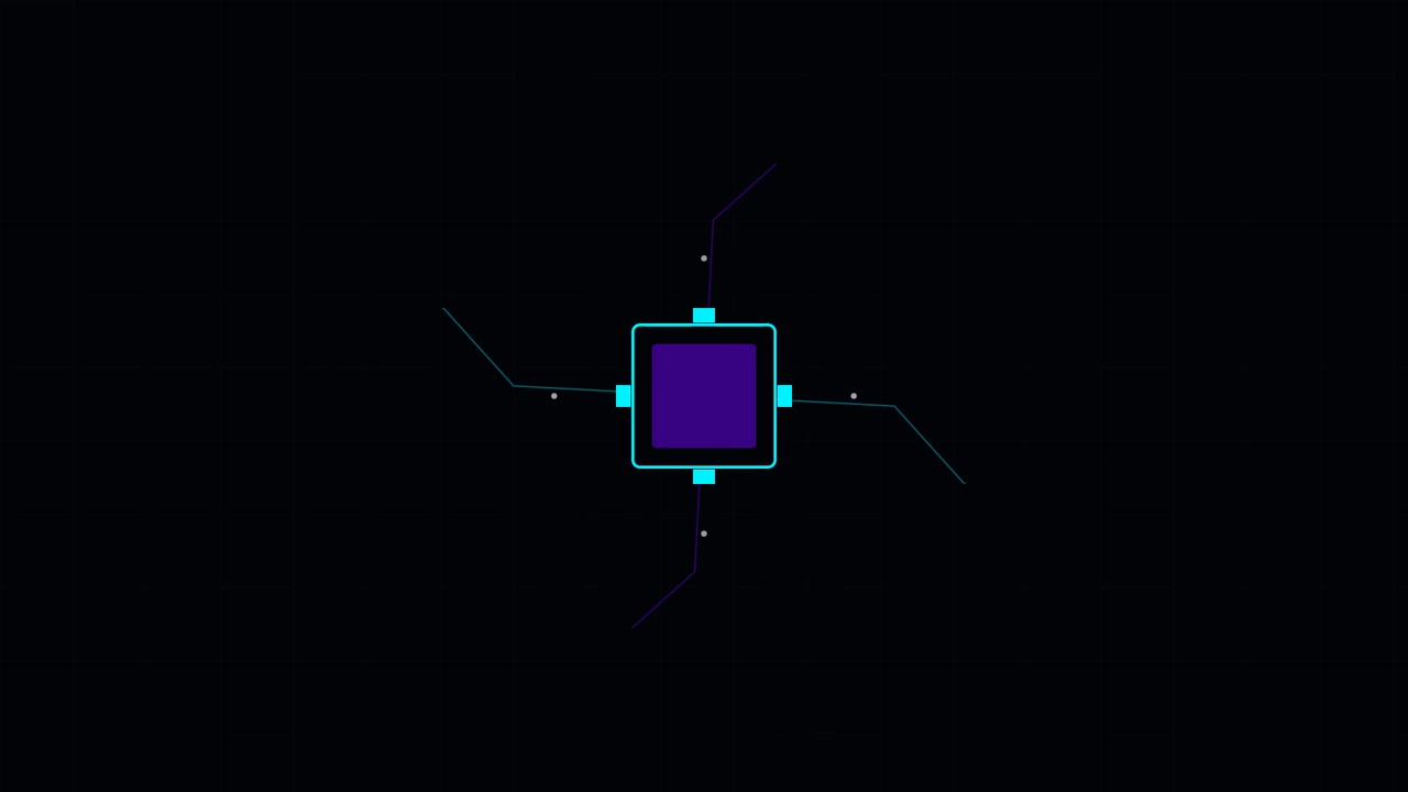 Abstract Digital Microchip Animation with Rotating Data Lines