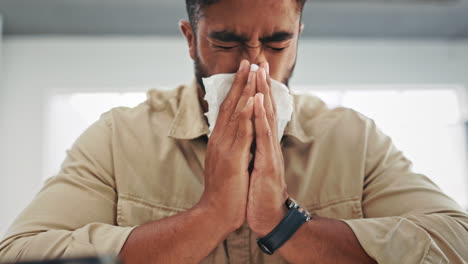 Sinus,-allergies-and-sick-businessman-blowing-nose