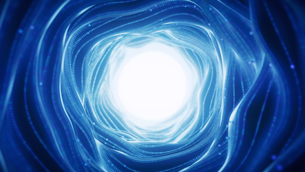 Dark round tunnel with glowing neon lines, 3d rendering