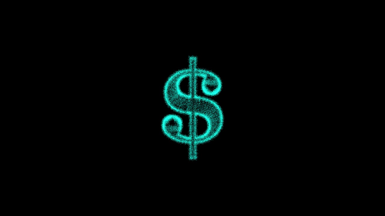 metaverse, meta movement of 3D dollar sign made of particles on black screen background, 3D render, animation from US dollars.