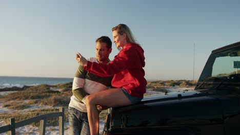 couple in love enjoying free time on road trip together