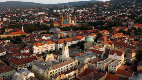 panorama of the town landscape of pecs with medieval churches in hungary