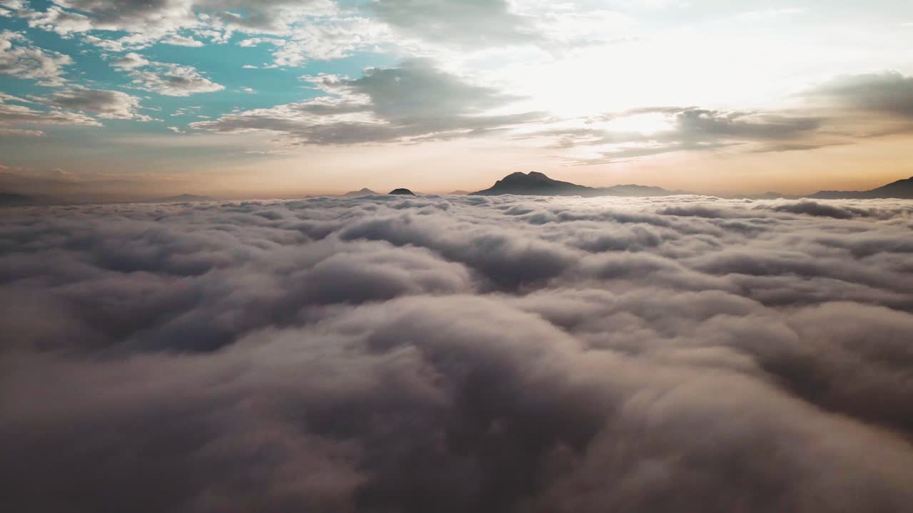 aerial view of foggy over the mountain during winter season in Nepal