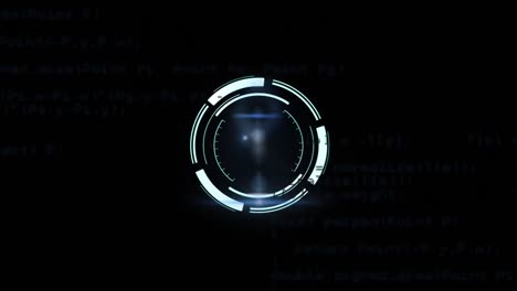 Animation-of-rotating-safe-lock-over-data-processing-on-black-background