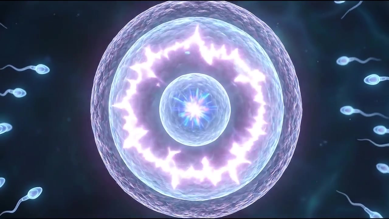Animazione 3D di spermatozoi che fecondano un ovulo
