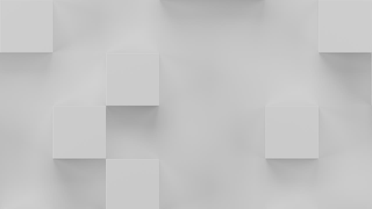 White cubes rotate and move on a white background. Infinitely looped animation.