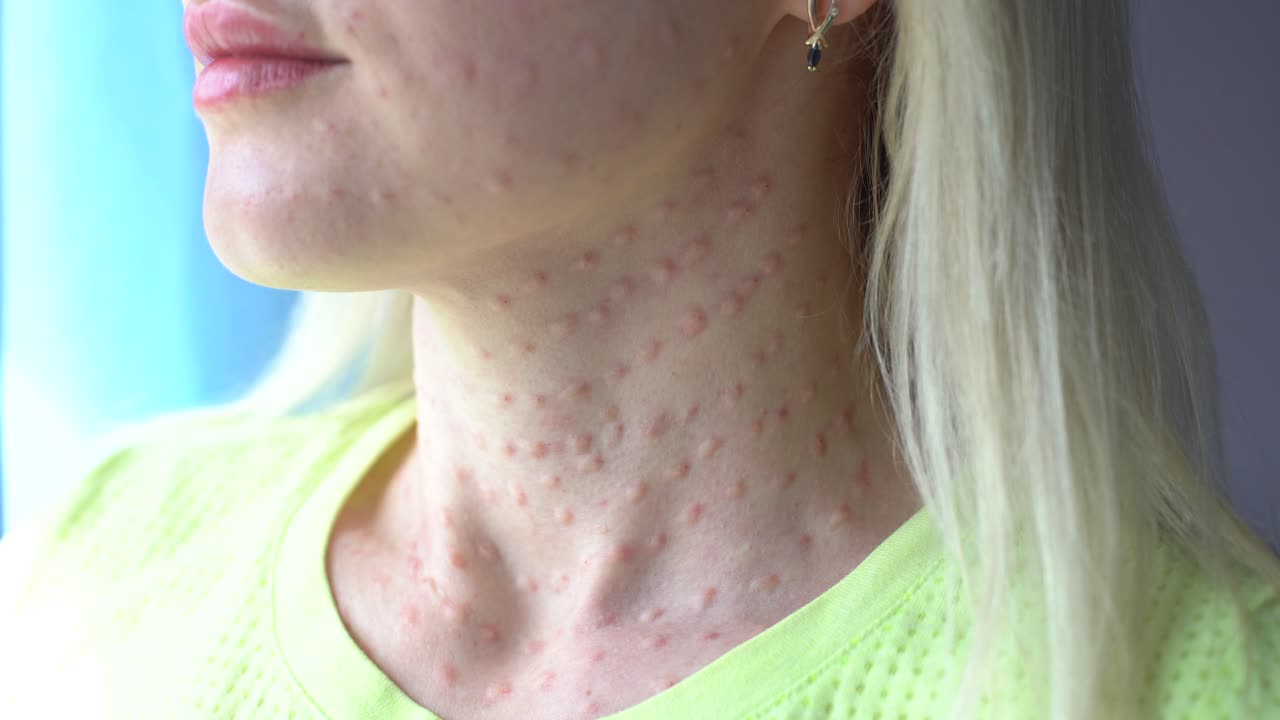 얼굴에 미용 주사 후 파풀. 클로즈업 사진