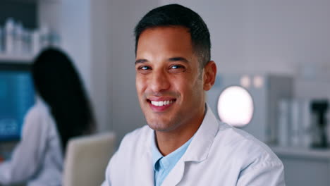 scientist, happy man in laboratory
