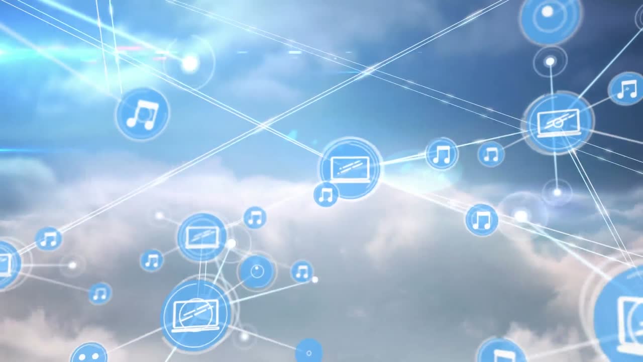 구름 위의 아이콘으로 연결 네트워크의 애니메이션