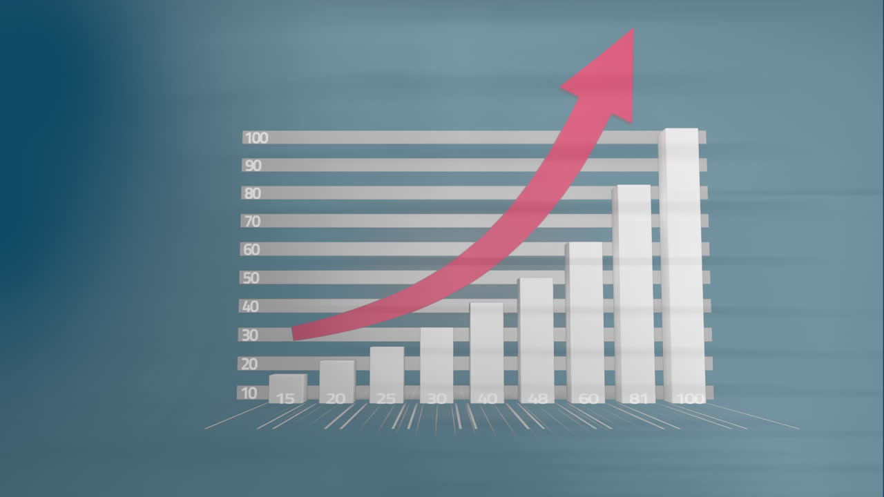 Animation of financial data processing and statistics with red arrow