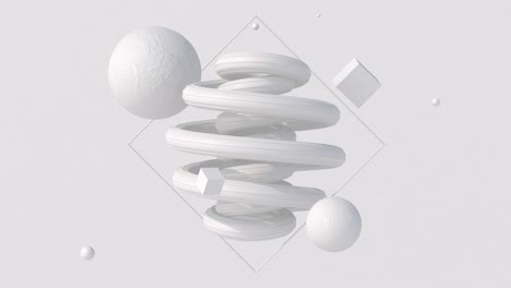 espiral brillante blanca y formas texturizadas. composición de arte monocromático. animación abstracta, renderizado en 3d.