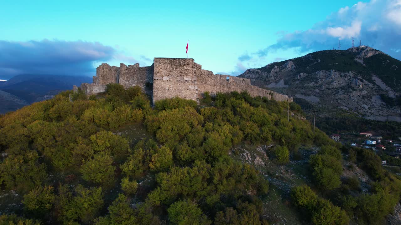 Stone walls surrounding the Castle of Lezha on the strategic hill, a fortification construction from ancient times