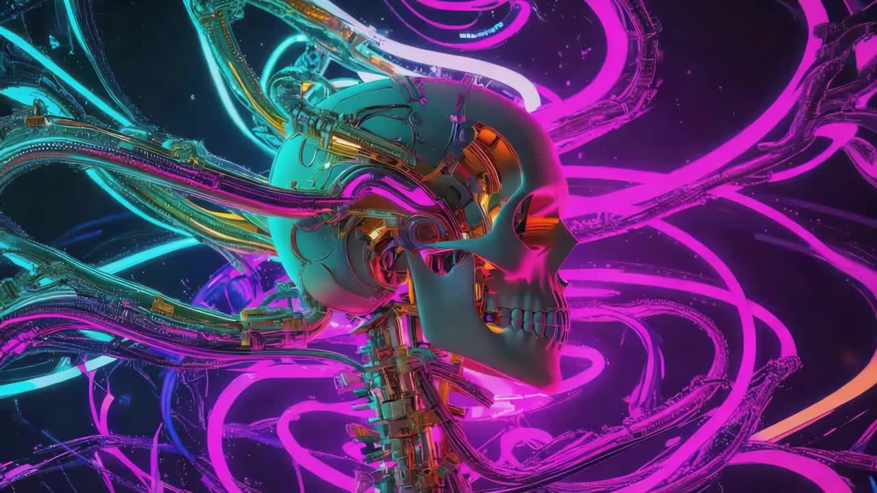 Cyberpunk Skull with Glowing Wires