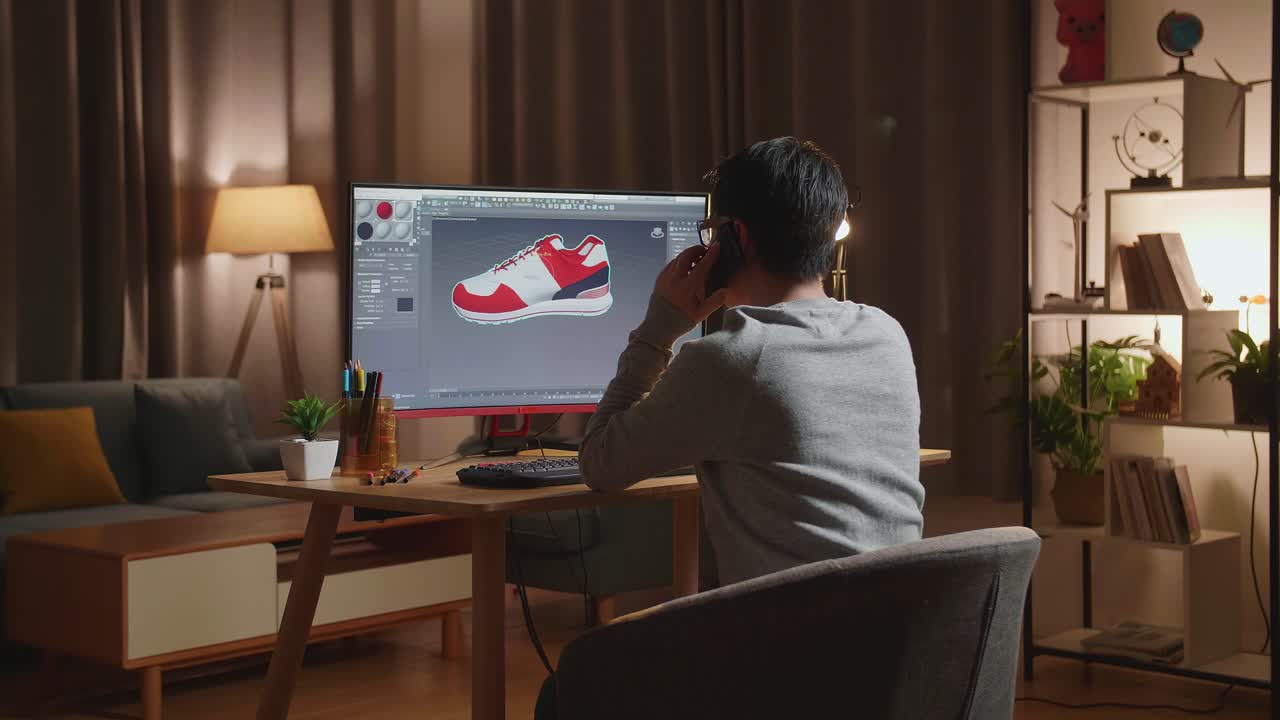 Designer Working on Shoe Design at Night