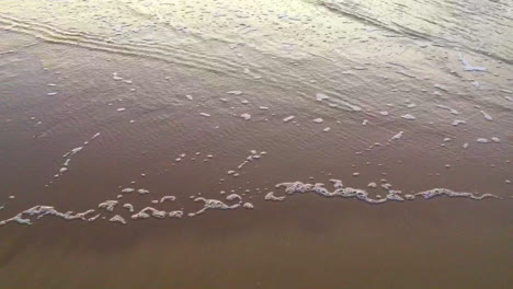 wave running up beach on wet sand at sunset