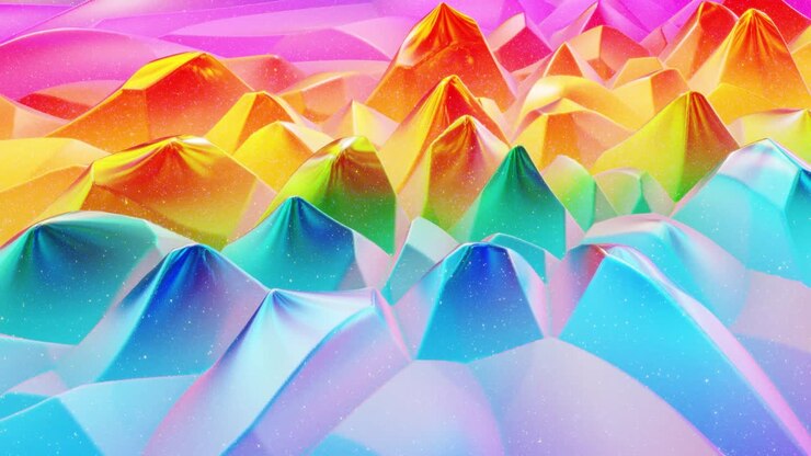 Looped abstract background. Beautiful iridescent wavy surface of liquid with pattern, gradient color and flow waves on it. Rainbow glossy and matt fluid. Creative bright bg with soft smooth animation.