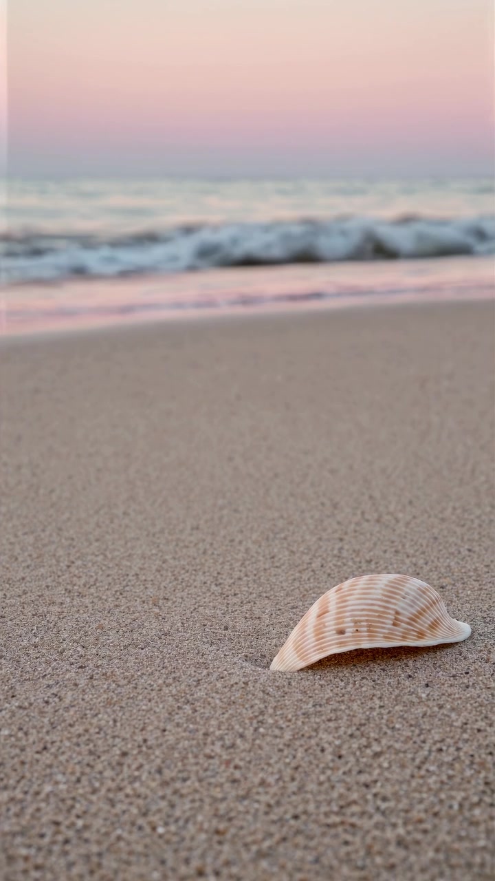 Seashell Resting on Sandy Beach at Sunset