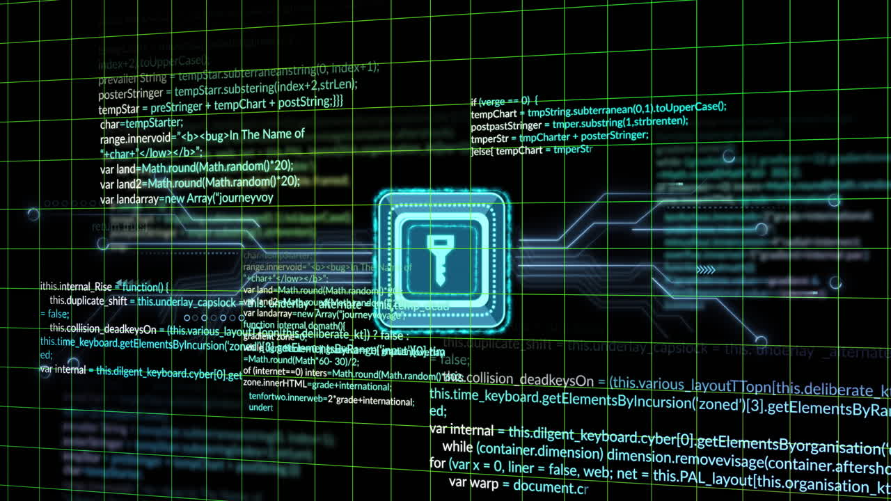animación del icono de la tecla y el procesamiento de datos sobre fondo negro