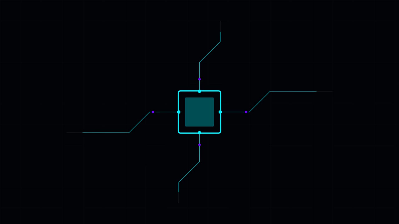 Digital mikrochip-processor med animerede dataflowlinjer