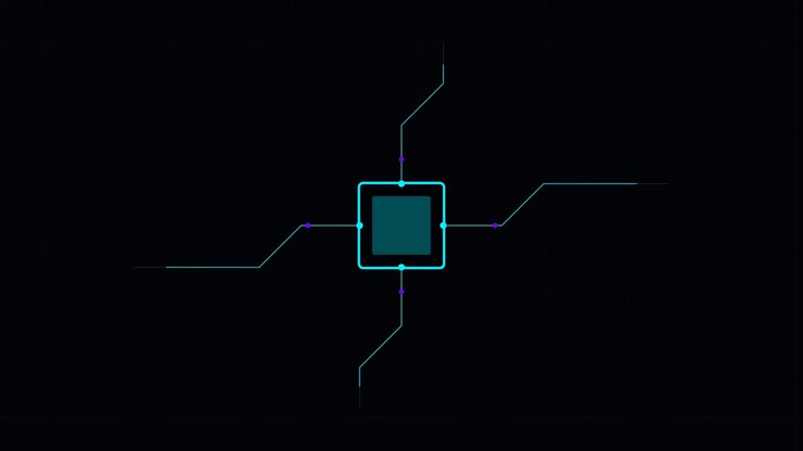 Digital Microchip Processor with Animated Data Flow Lines