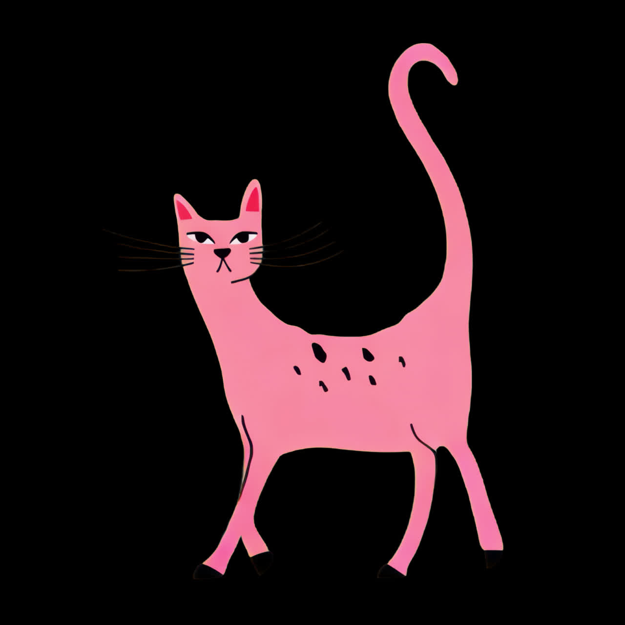 Whimsical pink cat illustration animation isolated asset, transparent 4K video, alpha channel