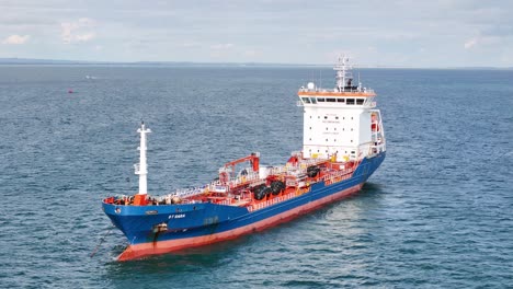 chemical, oil products tanker ship moored in solent off isle of wight drone,aerial