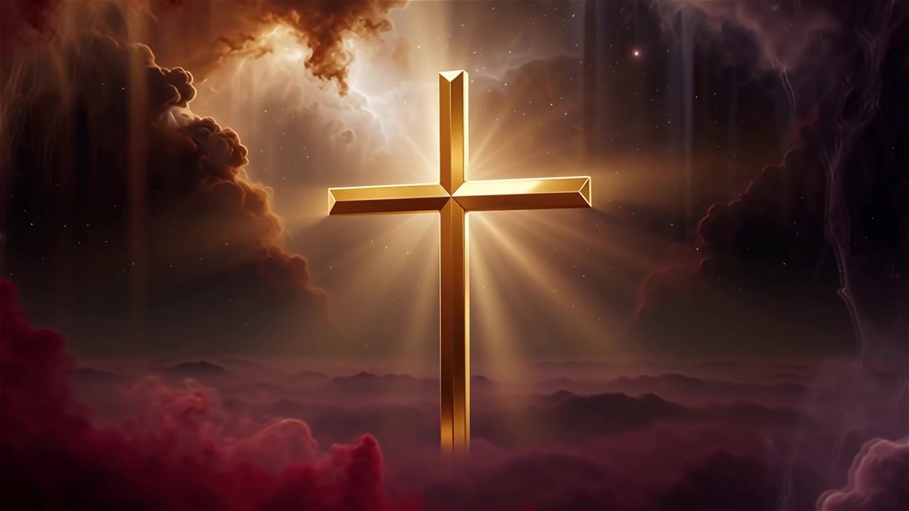 Croce Cristiana Luce Celestiale Sfondo per il Culto.