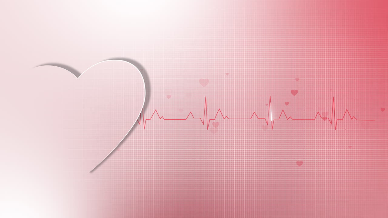 Heart pulse, red and white loop motion graphic. Heartbeat cardiogram. Beautiful healthcare, medical background.