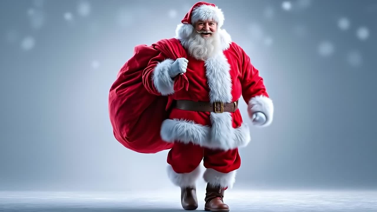 A man dressed as Santa Claus walking in the snow